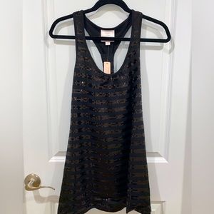 Black Sequin Stripe Racerback Tunic/Tank Size S NWT